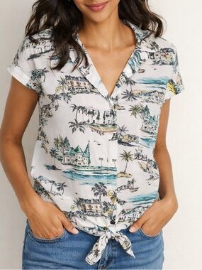 Retro inspired Scenic Print Button-Up Shirt
